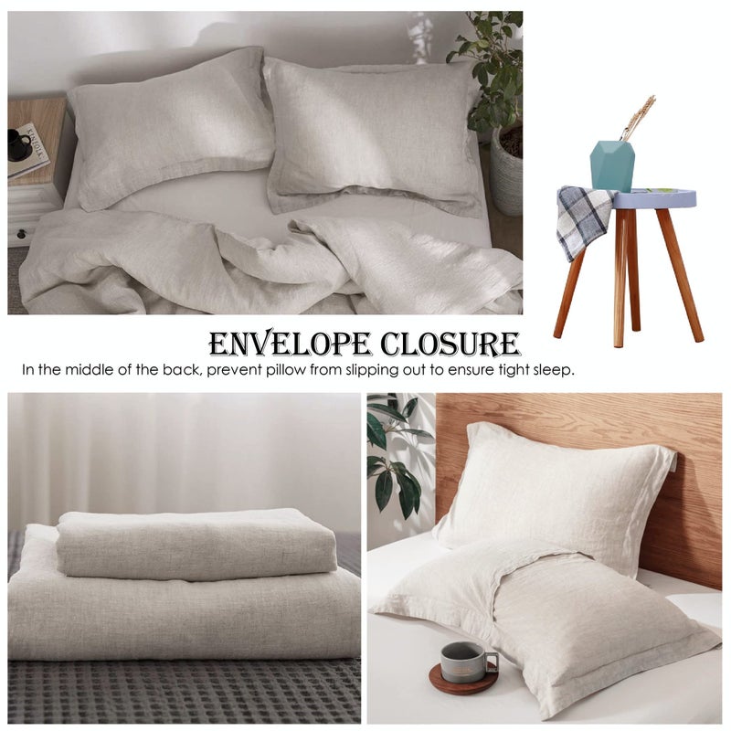 Simple&Opulence 100% Linen Duvet Cover Set 3pcs Basic Style Natural French Washed Flax Solid Color Soft Breathable Farmhouse Bedding with Button Closure - Linen, Full - Image 4